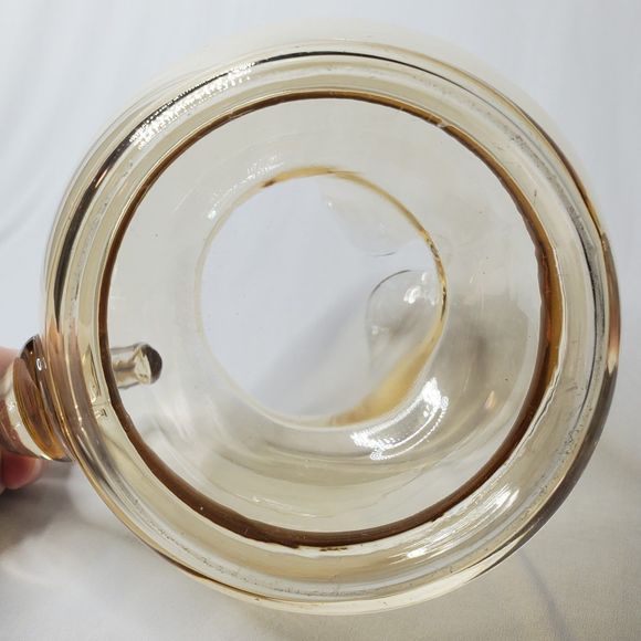 Vintage Amber Ball Pitcher Blown Glass Applied Handle Smooth Design Ripple Mouth - Picture 6 of 12
